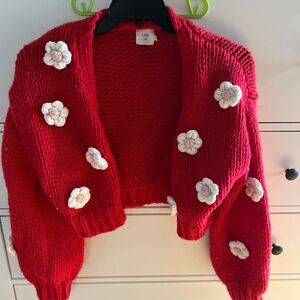 Luna Joy Red Floral Women's Cardigan